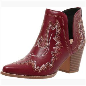 Leather Cowboy Booties with Embroidered Stitching and Block Heel
